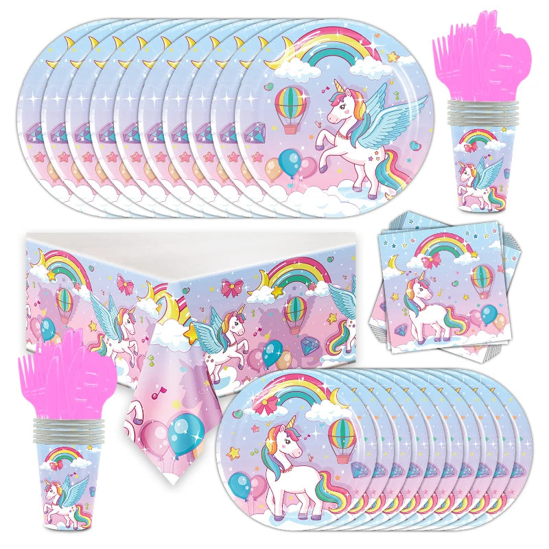 Rainbow Unicorn Party Tableware Set