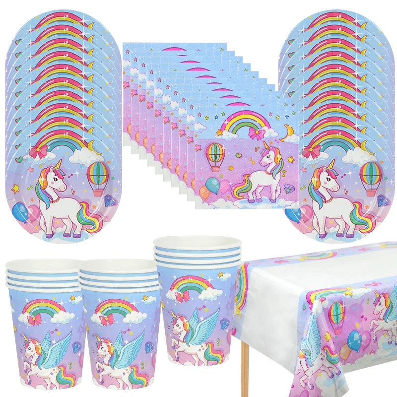 Rainbow Unicorn Party Tableware Set