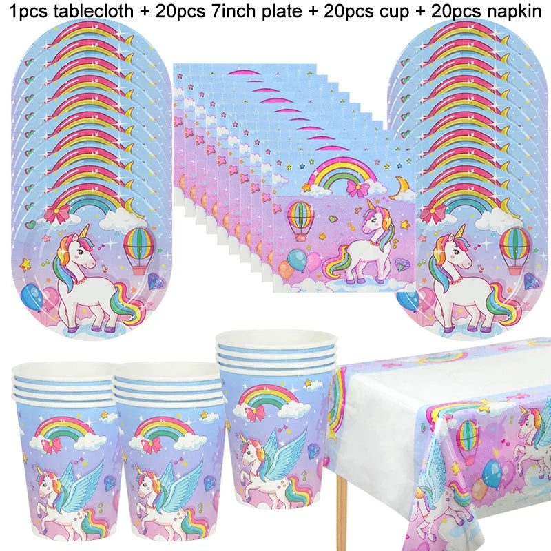 Rainbow Unicorn Party Tableware Set