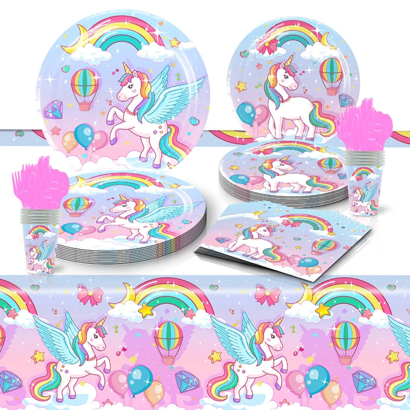 Rainbow Unicorn Party Tableware Set