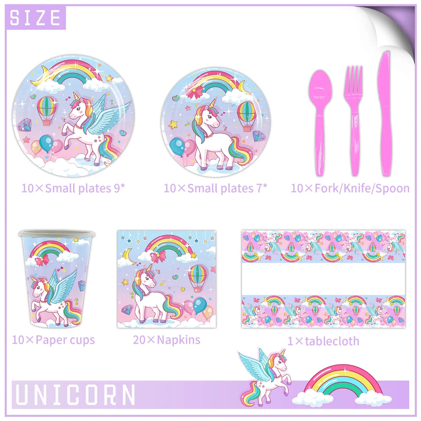 Rainbow Unicorn Party Tableware Set