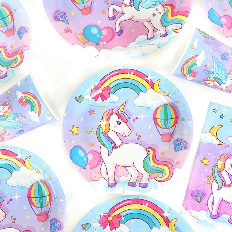 Rainbow Unicorn Party Tableware Set