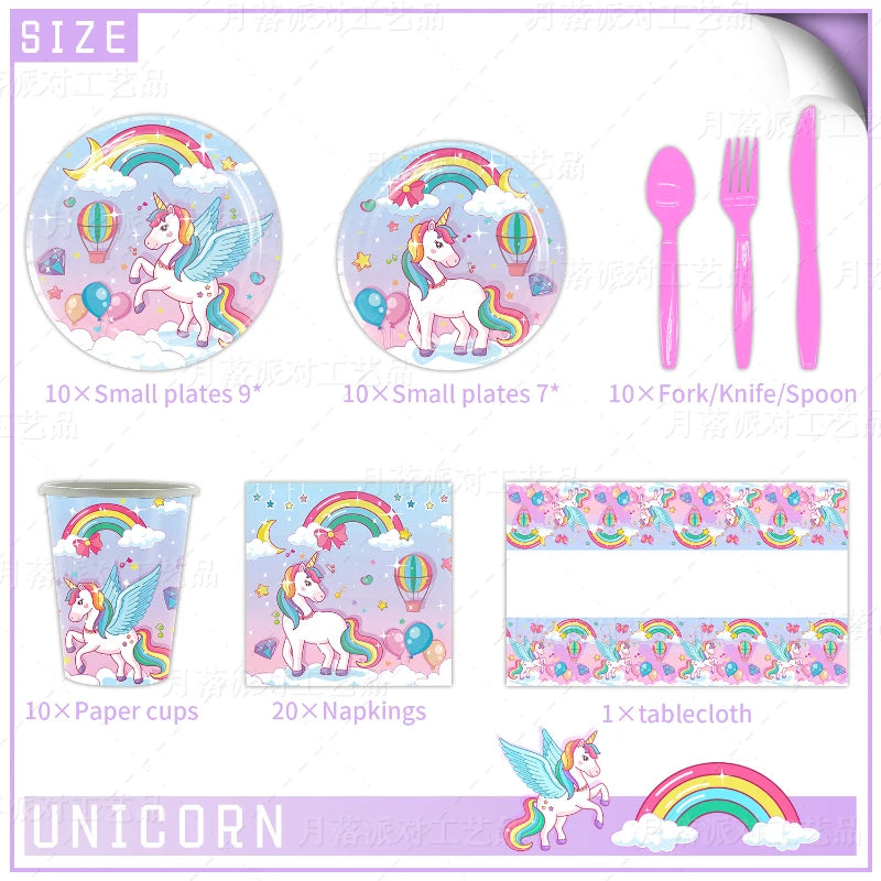 Rainbow Unicorn Party Tableware Set