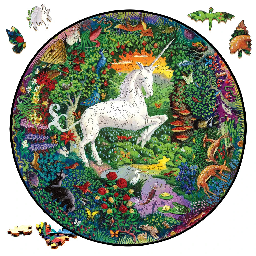 Round Wooden Unicorn Puzzle