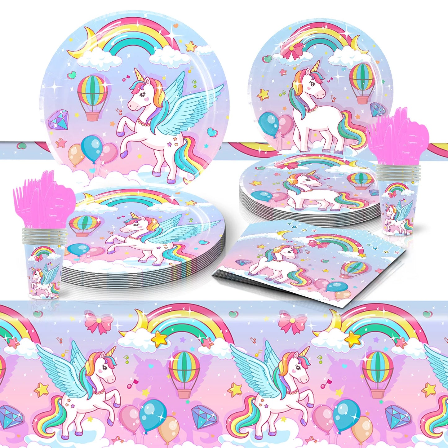 Rainbow Unicorn Party Tableware Set
