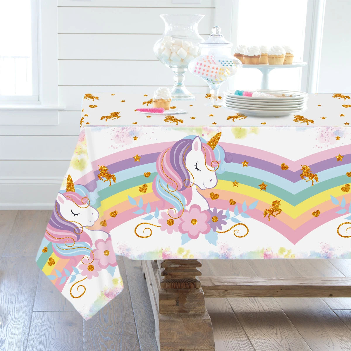 Rainbow Unicorn Party Tablecloth