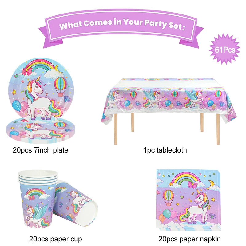 Rainbow Unicorn Party Tableware Set