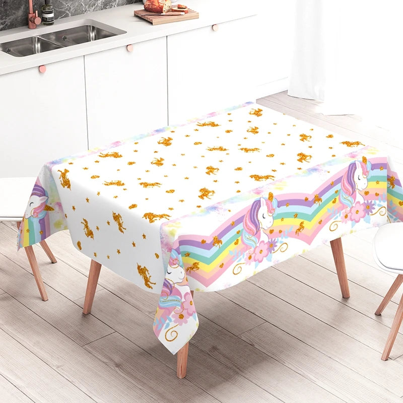 Rainbow Unicorn Party Tablecloth
