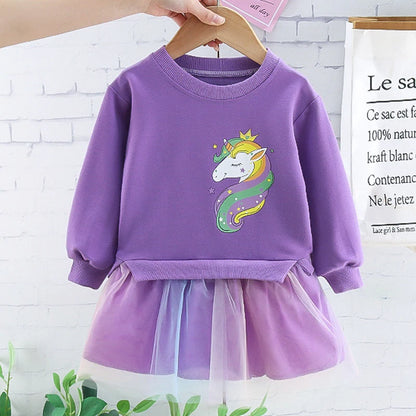 Girls' Unicorn Long Sleeve Dress