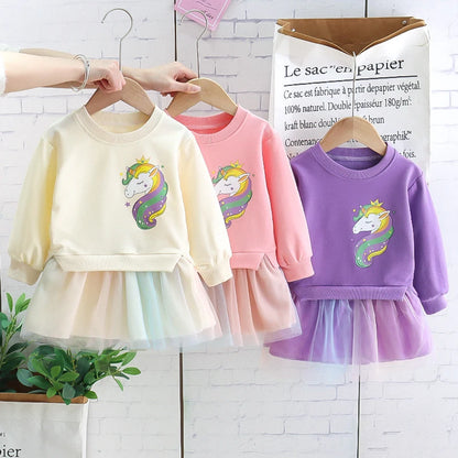 Girls' Unicorn Long Sleeve Dress